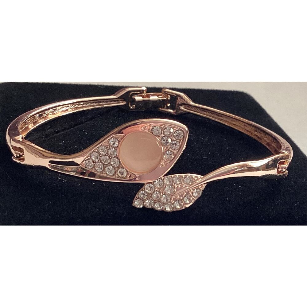 2493 NWOT Rose Gold Bracelet Bangle With Pink Beads and Cubic Zirconia Crystals